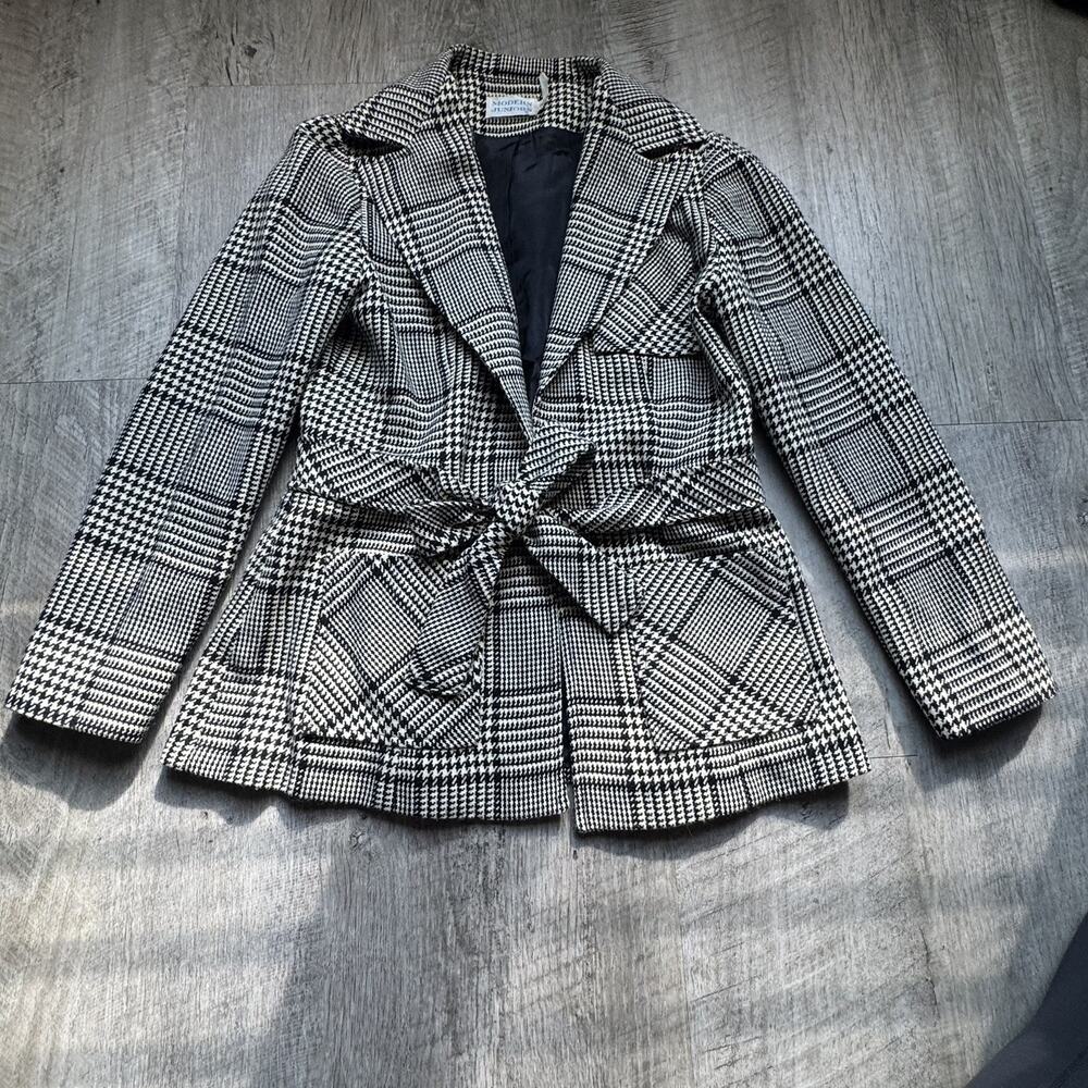 Vintage Modern Juniors Belted Blazer Jacket Houndstooth Belted Made USA ILGWU